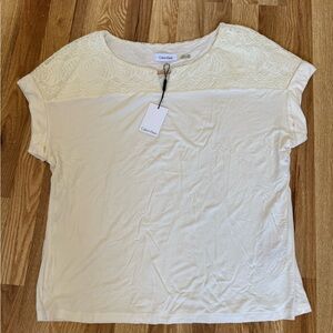 Calvin Klein Women's Ivory Lace Tee